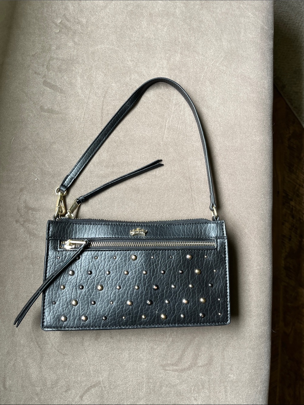 Juicy Couture Black Pebbled Mini Shoulder Bag with Gold Studs